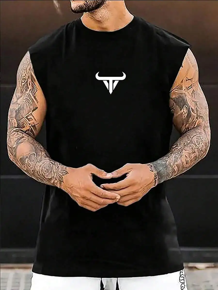 Manfinity Homme Men's Casual Loose Fit Bull Head Graphic Round Neck Tank Top