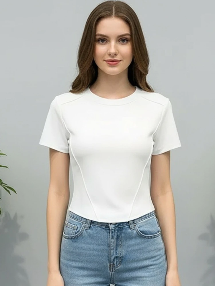 Zjaiss 2026 Sommer Baumwolle Damen Kurzarm-Studenten-T-Shirt Vielseitiges Schlankes T-Shirt Weißes T-Shirt Harajuku Damen Crop Top Trend