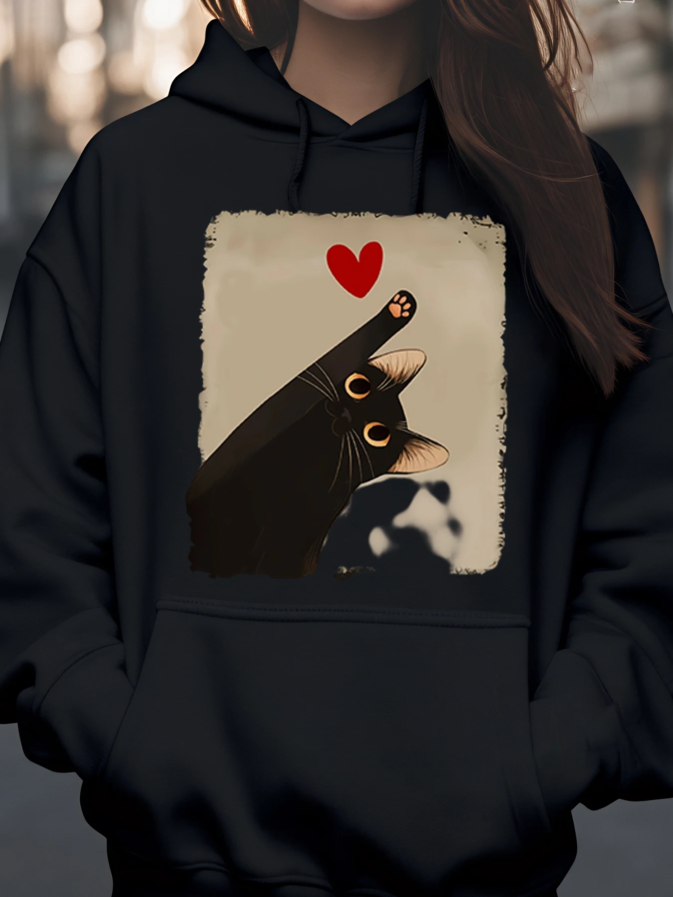 

Толстовка с принтом кошачьего сердца, повседневная толстовка на День святого Валентина, женская модная одежда
