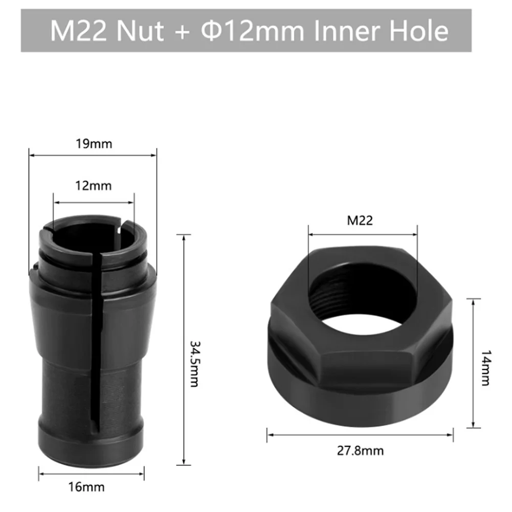 M22 12mm Collet Chuck Adapter With Nut Carbon Steel Engraving Machine Chuck Nut Electric Router Milling Cutter Accessories