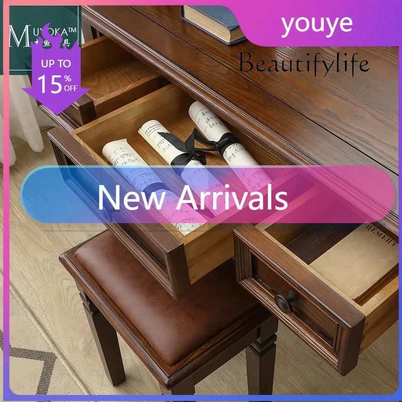 N19 American Country Retro Solid Wood Dressing Table Modern Minimalist Bedroom and Household Makeup Table