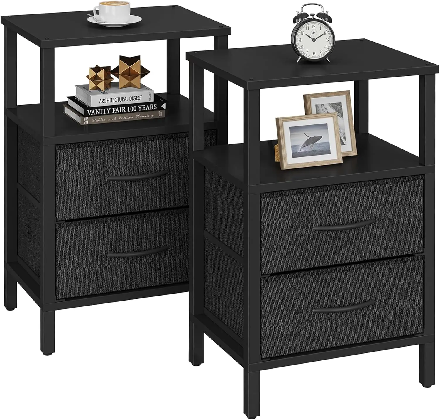 

End Table, Couch Side Table, Nightstand with Cloth Drawer, Set of 2, Bedside Table, Black TB01BK066