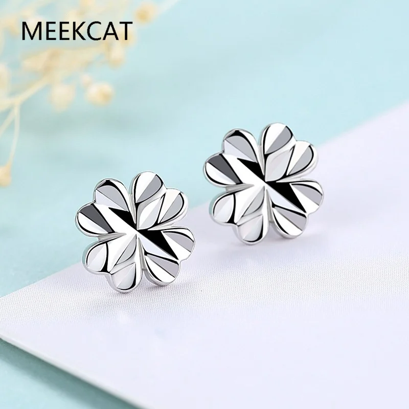 Real 925 Sterling Silver Mini Clover Stud Earrings Pendientes for Women Cute Plant Fine Jewelry Light Luxury Accessories