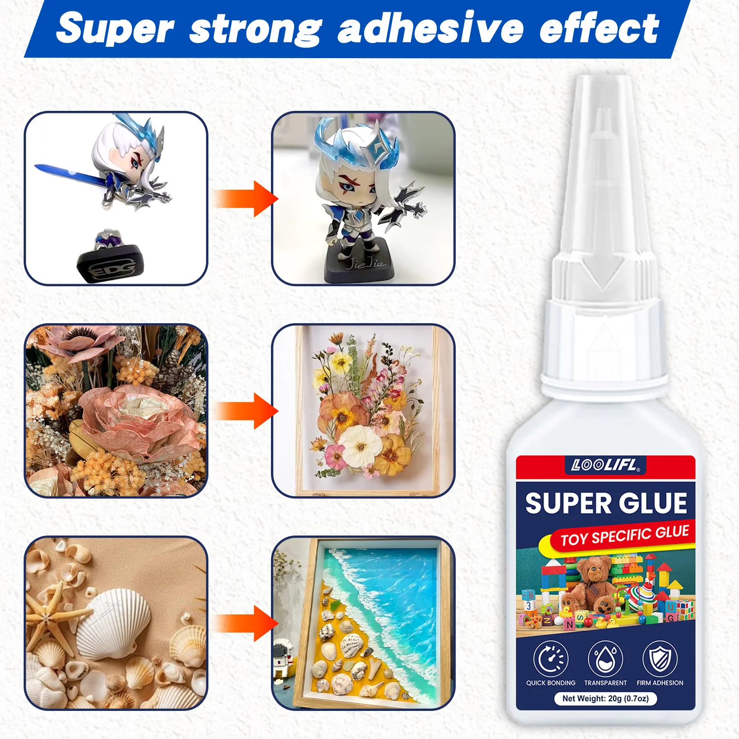 Adhesivo fuerte, DIY manual, adhesivo seco instantáneo de tres segundos, adecuado para madera, metal, plástico adhesivo multifuncional, transparente a baja temperatura anti-envejecimiento, duradero sólido no cae,