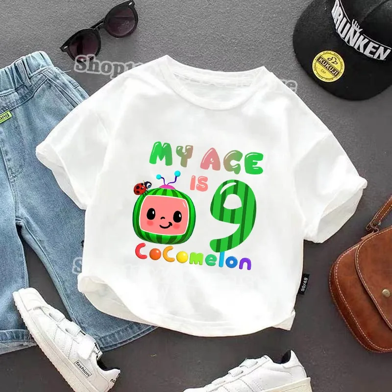 Cocomelons 키즈 티셔츠 소년 소녀 베이비 샤워 티셔츠 어린이 여름 면화 의류 만화 애니메이션 패턴 티 생일 선물
