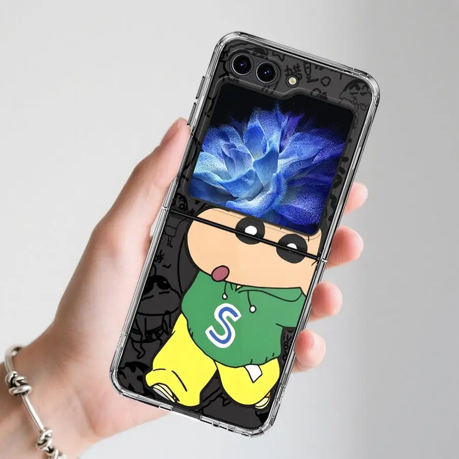 Case for Samsung Galaxy Flip5 Flip6 Flip7 FE Flip4 Z Flip 7 6 5 4 3 Flip3 Back Phone Cover Funda Cute Crayon Shin Chan