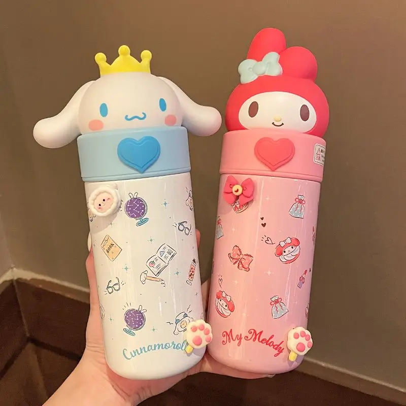 Sanrio-botella de agua con dibujos animados para niños, Hello Kitty, Cinnamoroll, Kuromi, My melody, taza de agua aislada Kawaii de acero inoxidable