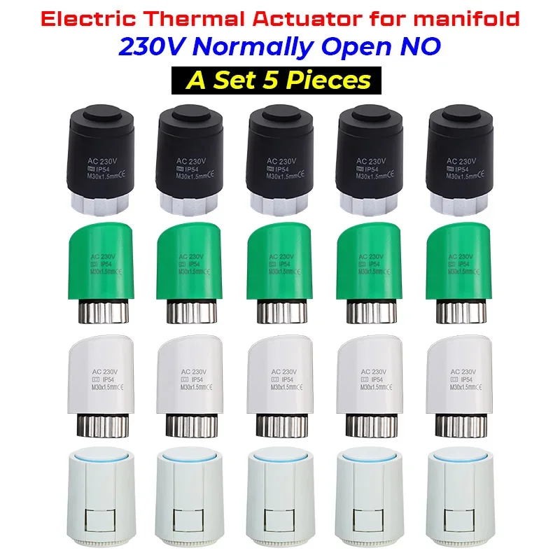 5 Pieces 230V Normally Open NO M30*1.5mm Electric Thermal Actuator for Underfloor Heating Manifold