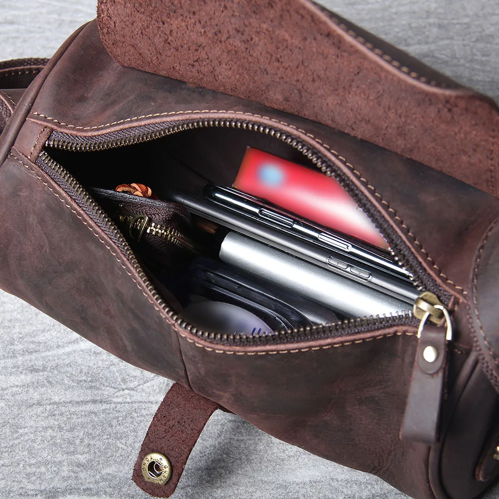 S.WORKER Echtleder Herren Umhängetasche, Bucket Bag, Vollnarbig, Trendige Casual Crossbody-Tasche, Mini-Umhängetasche für Handy & Schlüssel – Detail 23