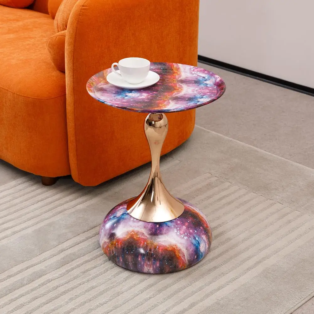 

Mermaid Tail Round Side Table Metal Pedestal Accent Drink Martini Table for Small Spaces Living Room Bedroom Minimalist Decor