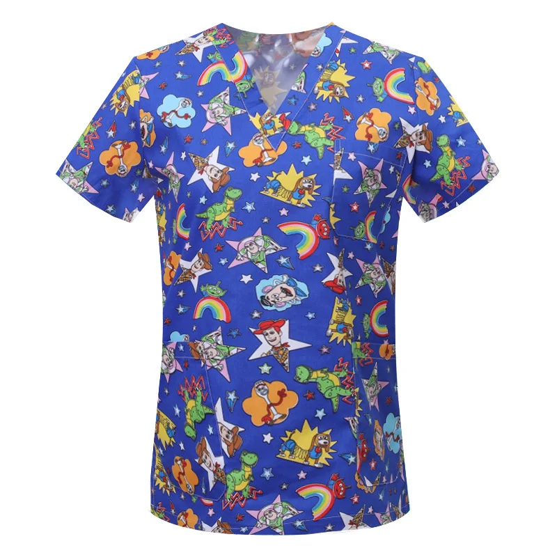 Cartoon Dieren Print Pet Clinic Ziekenhuis Verpleging Scrub Tops Shirts Katoenen Tandheelkunde Arts Blouse Medische Chirurgische Uniformen