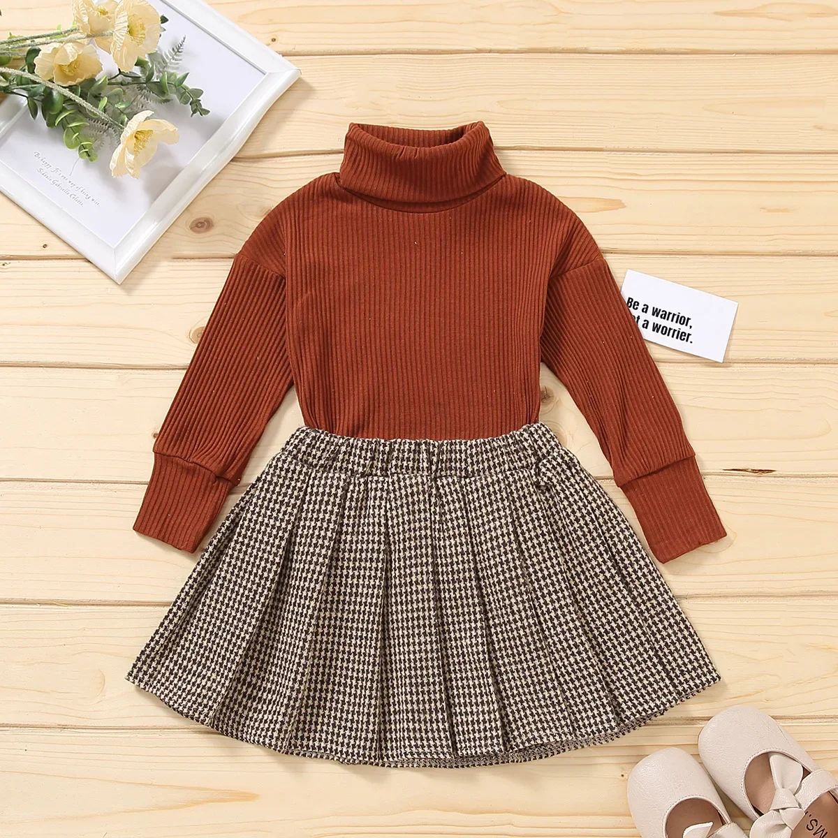 

Toddler Baby Girl Clothes Set Long Sleeve Turtleneck Ribbed Knit Sweater Tops Pleated Skirt Spring Fall Skirt Set 2Pcs