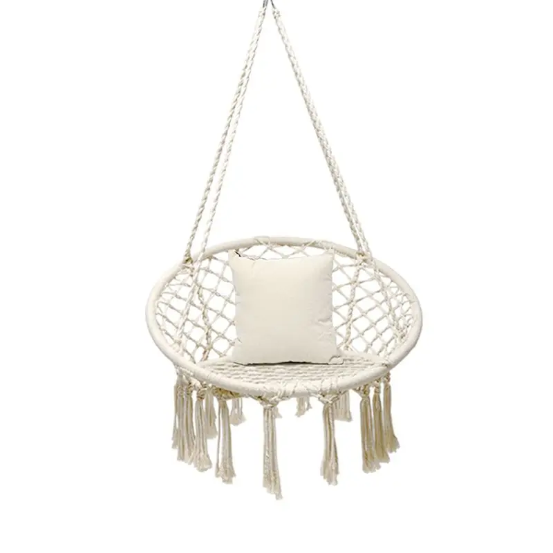 Nordic style indoor cotton rope woven hanging basket tassel swing outdoor Internet celebrity bird's nest hanging chair