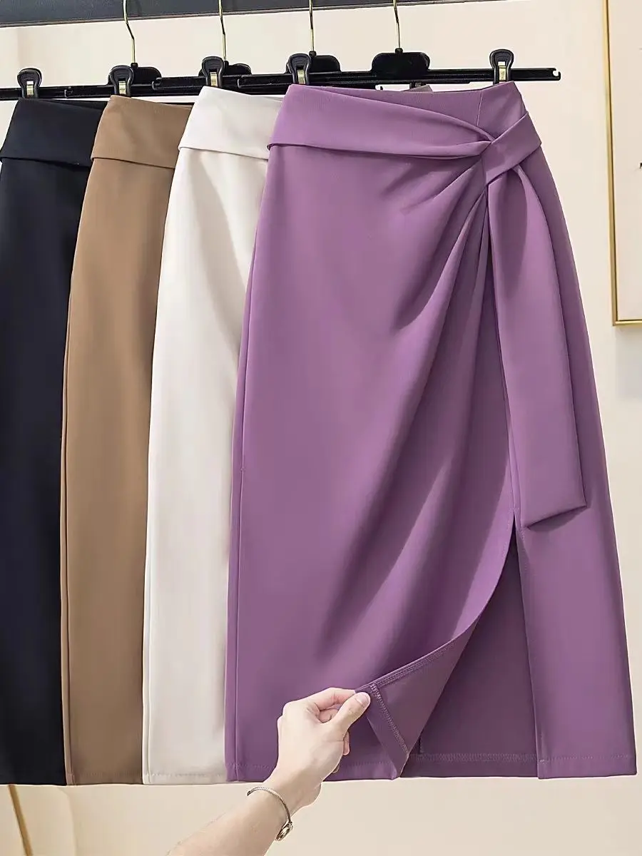 Jupe mi-longue trapèze assortie, nouvelle collection printemps et été, vêtements pour femmes, look Slim, taille haute, jupe fendue mi-longue