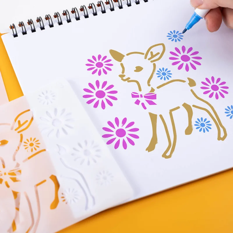 Animal Flower Graffiti Drawing Stencils Set for Wall Scrapbook Card Making Hand Copy Layering Coloring Embossing Decor Templates