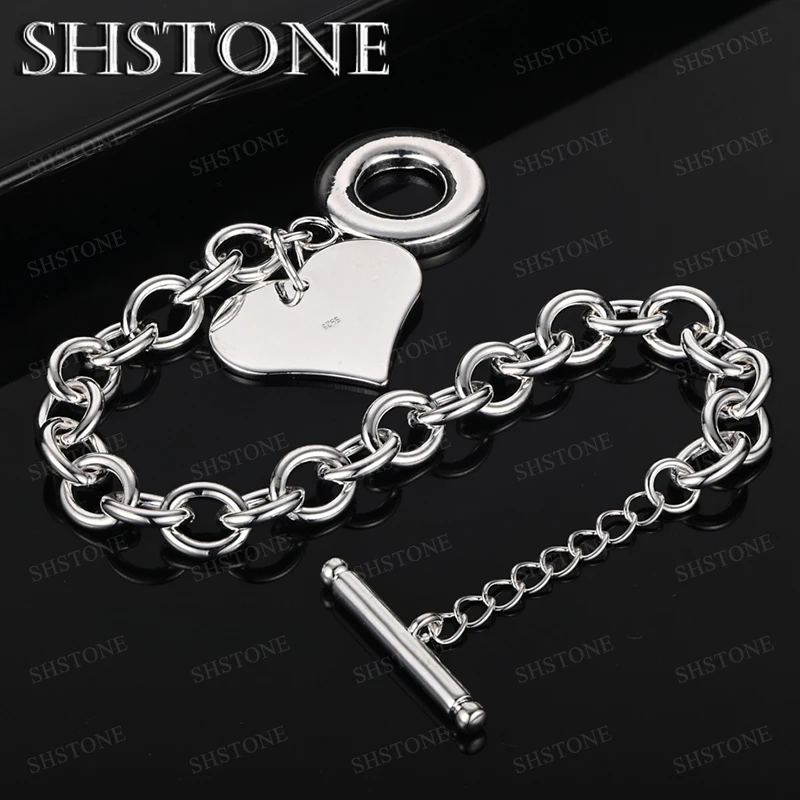 

Luxury 925 Sterling Silver Solid Heart Bracelet For Women Men Romantic Engagement Wedding Party Boutique Jewelry Accessories