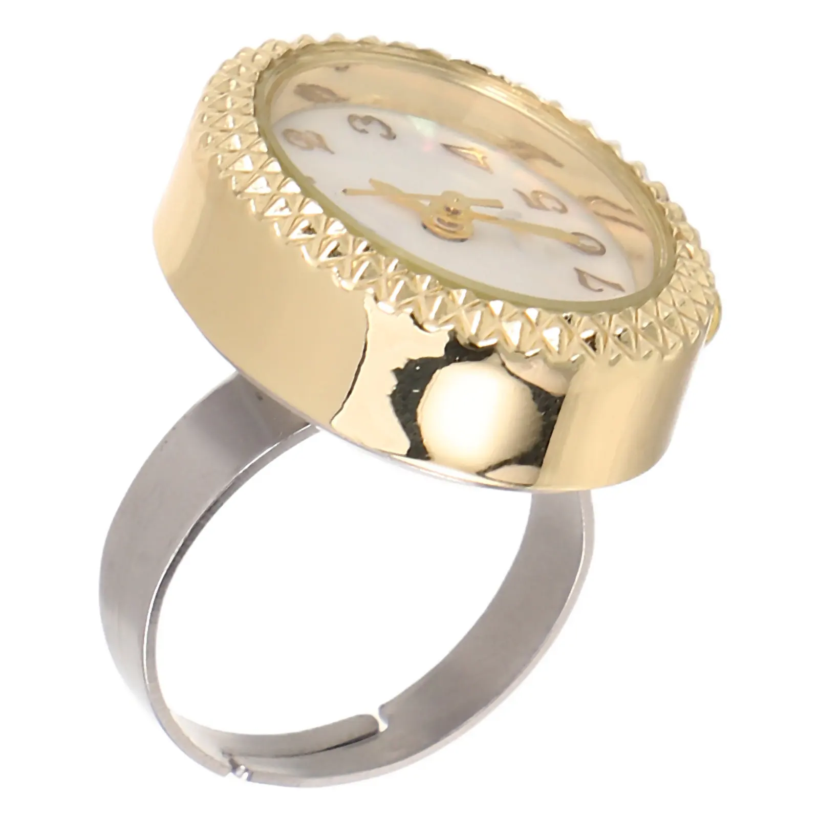 Mini Quartz Finger Ring Watch Adjustable Waterproof Oval Dial Metal Ring Watch for Men Women Outdoor Daily Use