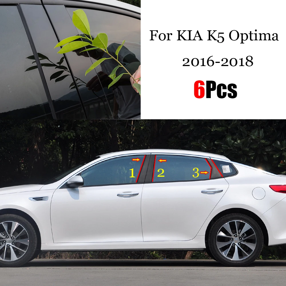 

New Hot 6PCS Polished Pillar Posts Fit For Kia K5 Optima 2016-2018 Window Trim Cover BC Column Sticker