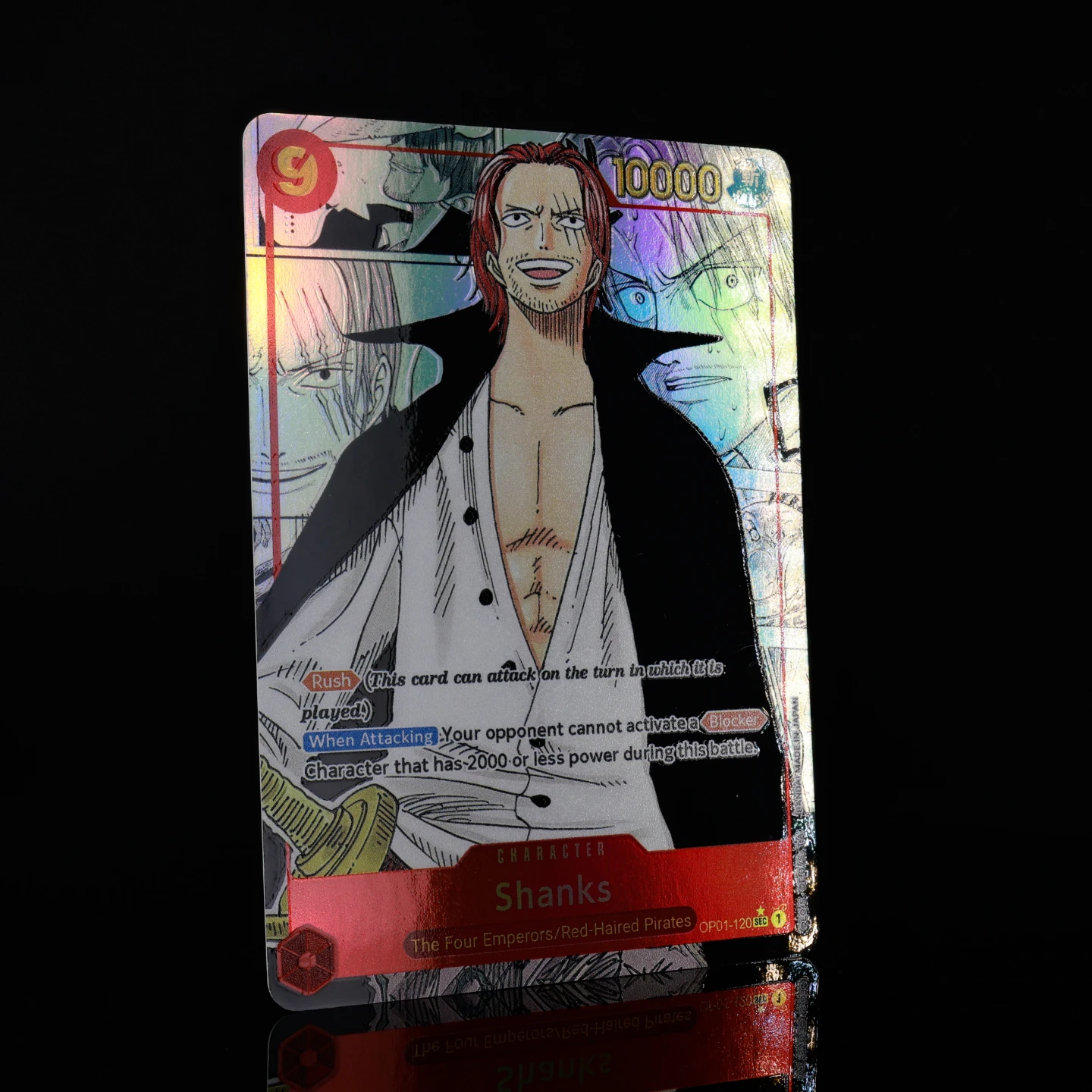 One Piece TCG OPCG English Shanks Manga Card OP01-120 Shanks 9 Cost Red Shanks Comic Parallel Textured Foil Card