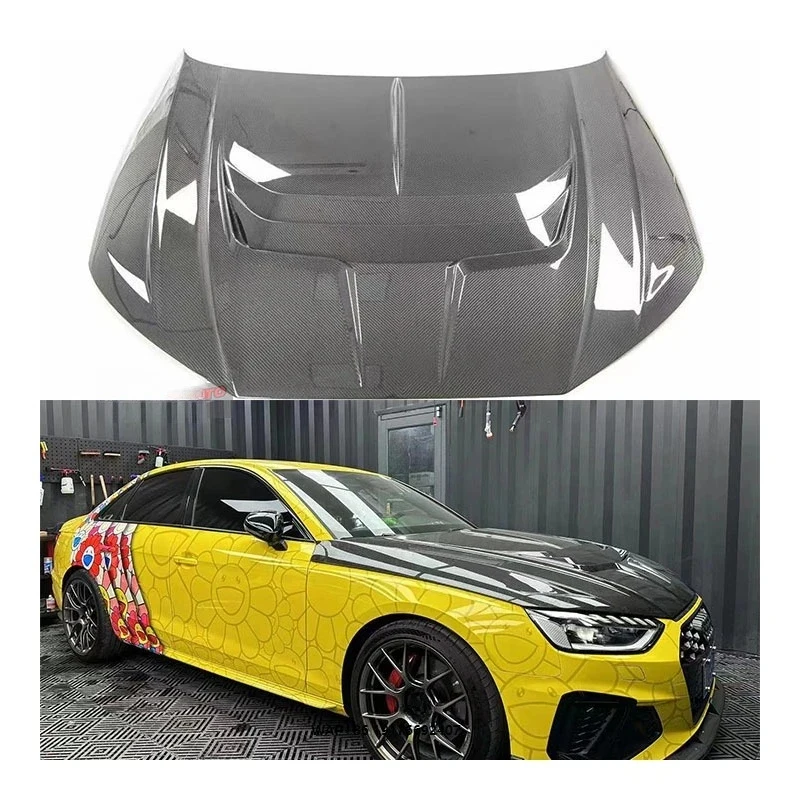 

New Dry Carbon Hood with Exhaust 2017-2020 forAudi A4 B9 Premium Car Bumper-Bolt-On Universal Fitment