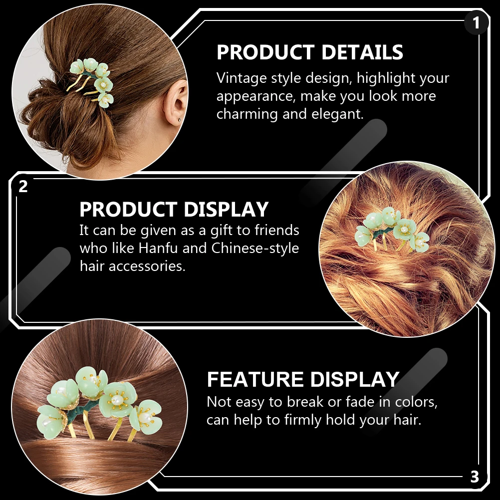 

2pcs Vintage Hairpin Jade Flower Pins Small Bridal Accessories Durable Light Retro Hairstyle Hold Firm Natural Color Hair Sticks