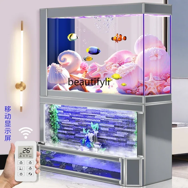 new New Square Water Curtain Wall Household Fish Tank Living Room Floor Small Ultra-White Glass Ecological Filter Loop Aquarium