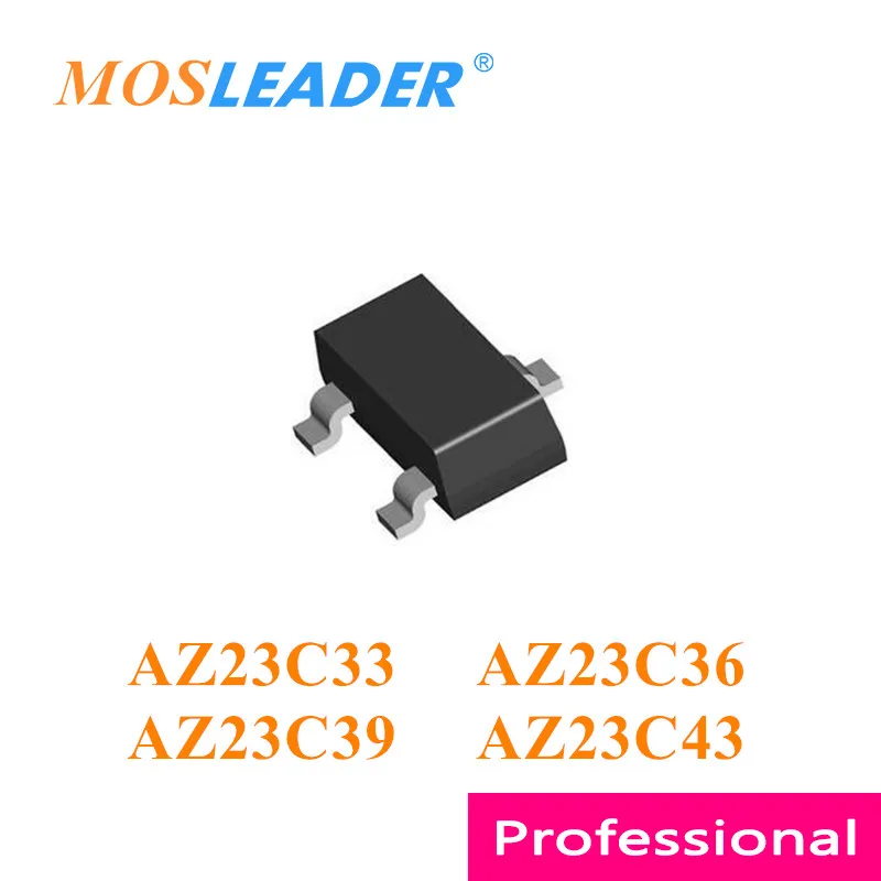 Mosleader 3000 Uds SOT23 AZ23C33 33V AZ23C36 36V AZ23C39 39V AZ23C43 43V Zener doble ánodo común chino de alta calidad