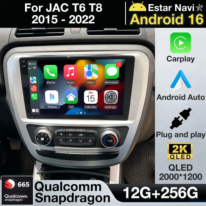 Android 16 Wireless Carplay Android Auto For JAC T6 T8 2015 2016 2018 2022 2021 Car Radio GPS Navigation Multimedia Video Player