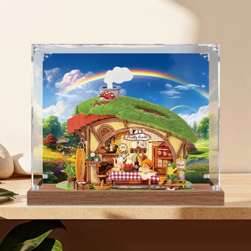 Clear Acrylic Dust Proof Display Case Compatible for Rolife Fluffy Grove DG184 DIY Mini House Mode Model storage box