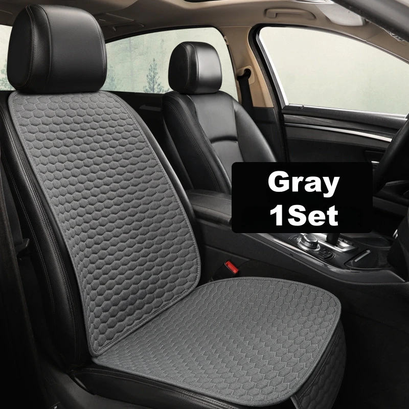 

1set Linen Vehicle Front Seat Covers - Breathable Flax Seat Protector Cushion Set - Comfortable Car Seat Protection Cover