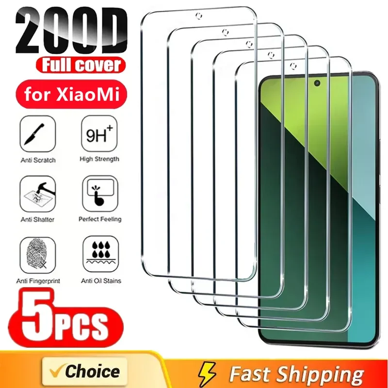 

5pcs Tempered Glass for Xiaomi Redmi Note10 Note 12 11 10 9 8 7 S 12T Pro Screen Protector for Poco X6 X5 X4 X3 F5 F4 F3 Pro GT