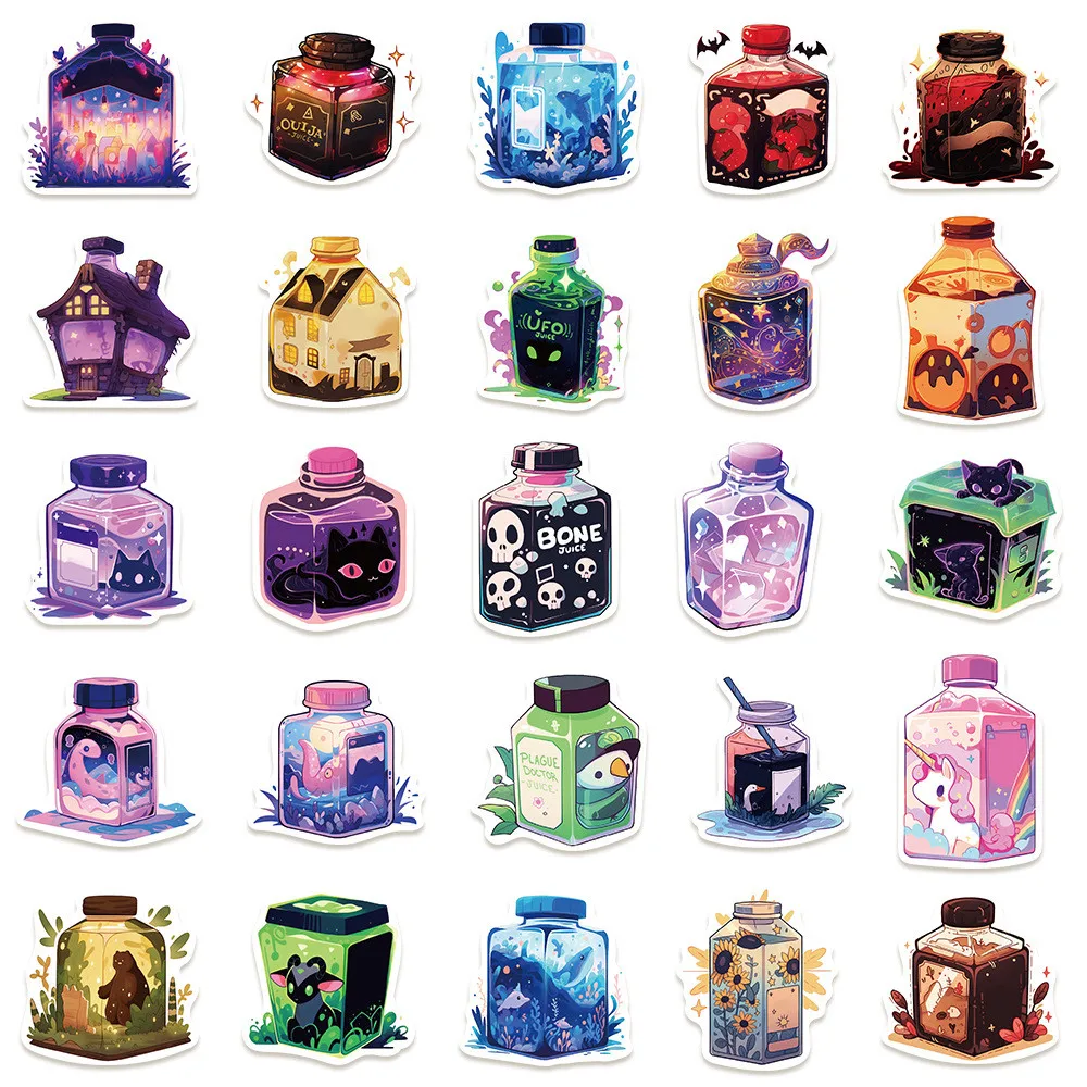 50-Piece Cute Magic Juice Stickers - Decorative Decals for Notebooks, Laptops, Journals, Phone Cases(Anime Worlds Store)