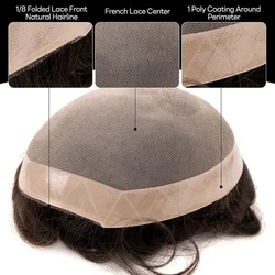 High Quaitly Fine Mono Male Hair Prosthesis Breathable and Durable Toupee For Men 100% Natural Human Hair Toupee Wigs For Men