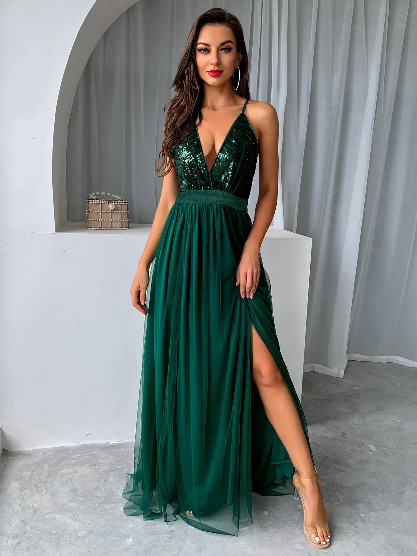 Mesh Sequins V-neck Dress Women 2023 New Cocktail Party Dresses Backless Summer Maxi Long Bodycon Dress Elegant Dress