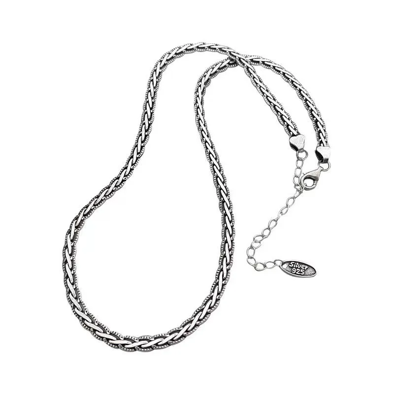 S925 Silver Distressed Braided Necklace For Women Retro French Lace Clavicle Necklace Niche Design