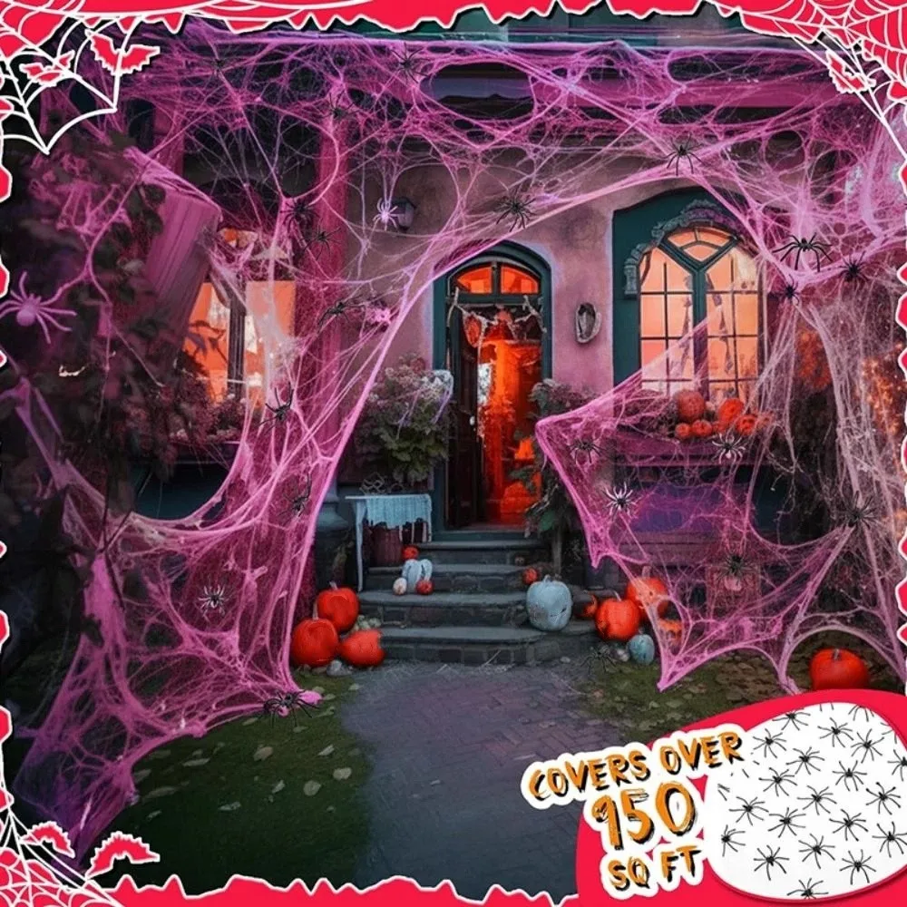 Spooky Stretchable Spider Cobwebs Pink Elastic Fake Spider Web Creepy Cotton Cotton Cobweb Haunted House