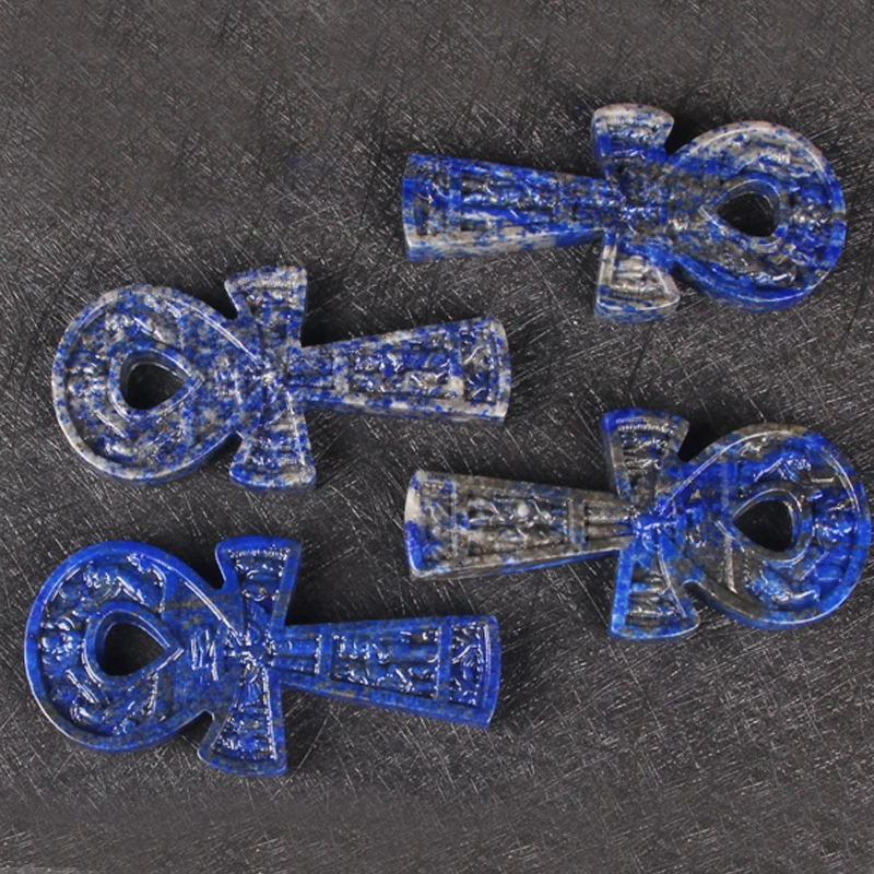 Blue Lapis Lazuli Gemstone Ancient Egyptian Ankh Hand Carved Quartz Crystal Cross Key of Life Natural Stone Crux Ansata Symbol