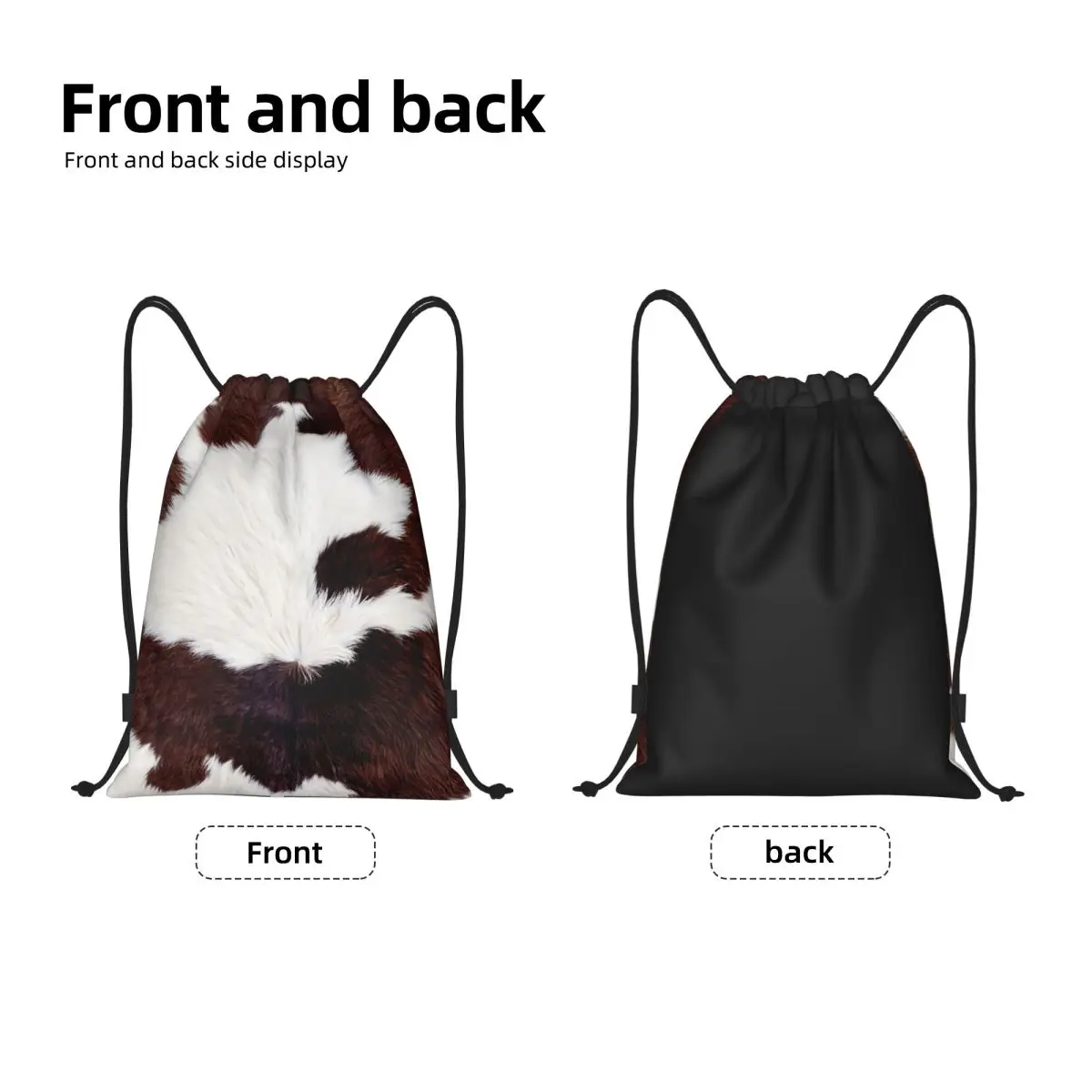 Smooth Cow Fur In Brown And White Colors Drawstring Backpack Men Gym Sackpack Portable Animal Skin Leather Training Bag Sack