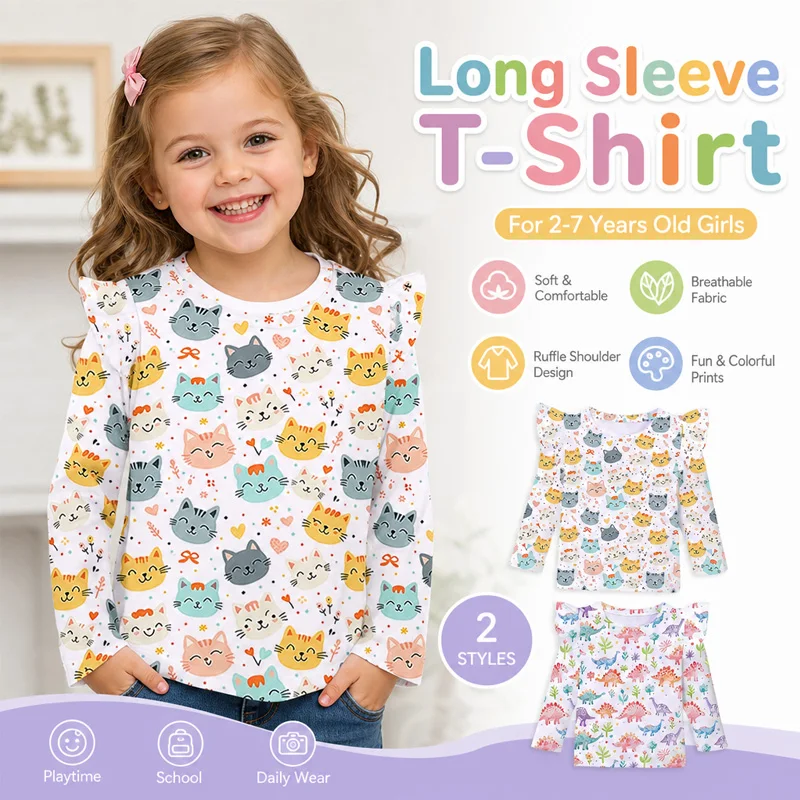 Little Hand Girls 3D Graphic Shirt Toddler Colorful Summer Tank Top Cool Ruffle Sleeeve Tee Kid Unicorn Dinosaur Cat Outfit 2-7T