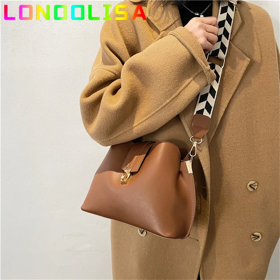 Vintage Simple Small PU Leather Bucket Crossbody Bags for Women 2024 Designer Fashion Lady Luxury Black Shoulder Handbags Totes