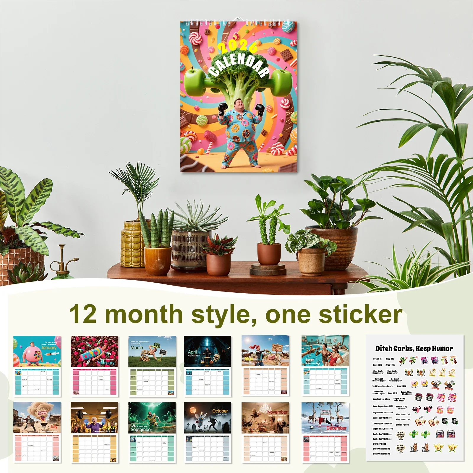 Calendrier de suivi du sucre dans le sang 2026 pour la planificateur de gestion de la santé des diabétiques avec journal de glucose et rappel de régime, décor mural suspendu