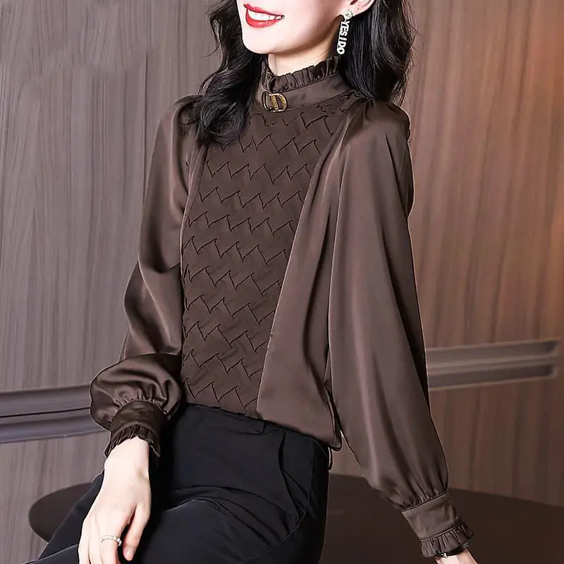 2024 Spring and Autumn New Elegant Women\'s Chiffon Shirt Fashion Long Sleeve Shirt Women\'s Inner Base Shirt Loose Blouse