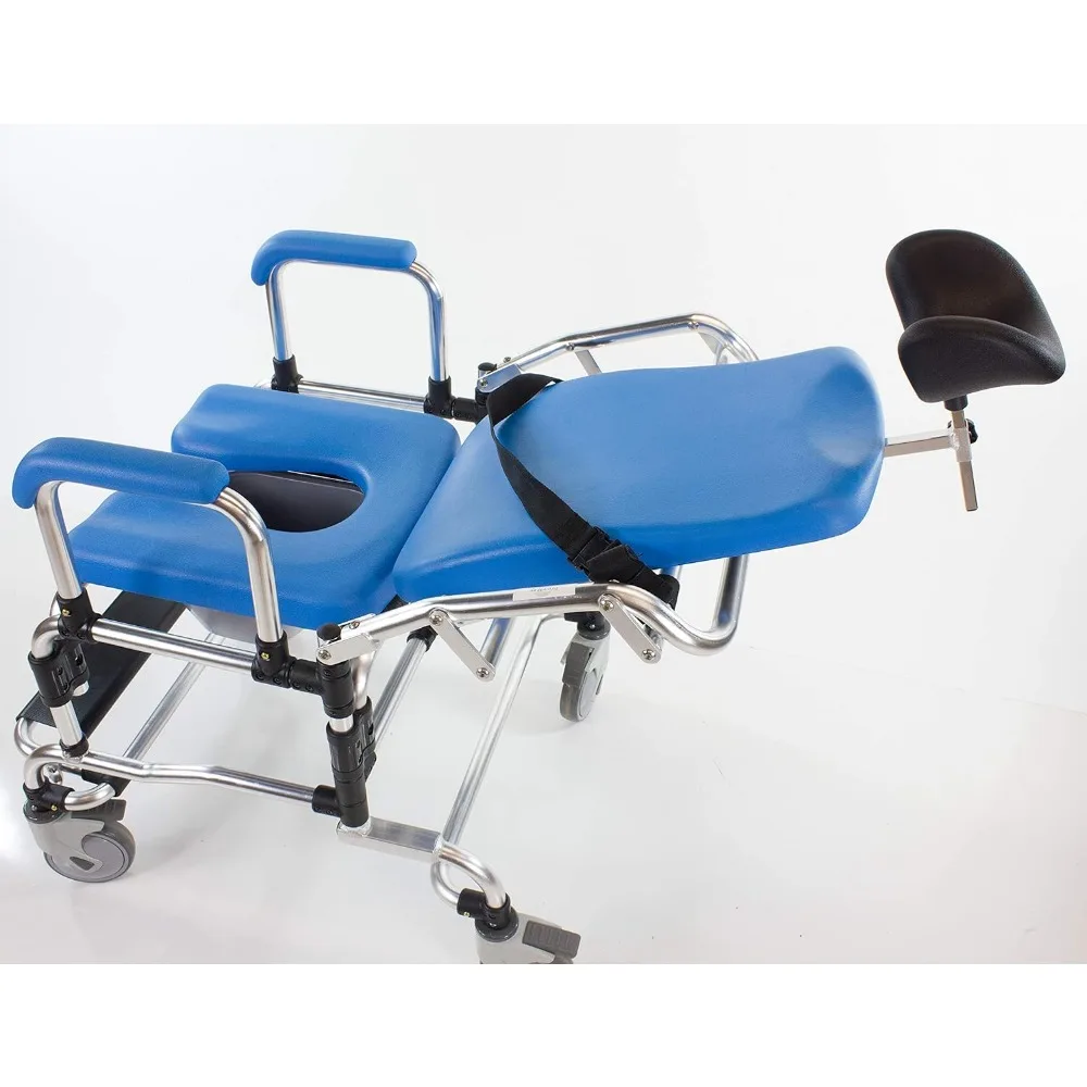 Shower Chair, Reclining, with Wheels, Adjustable Tilting Seat with Upholstery, Backrest, Armrests, Shower Wheelchair