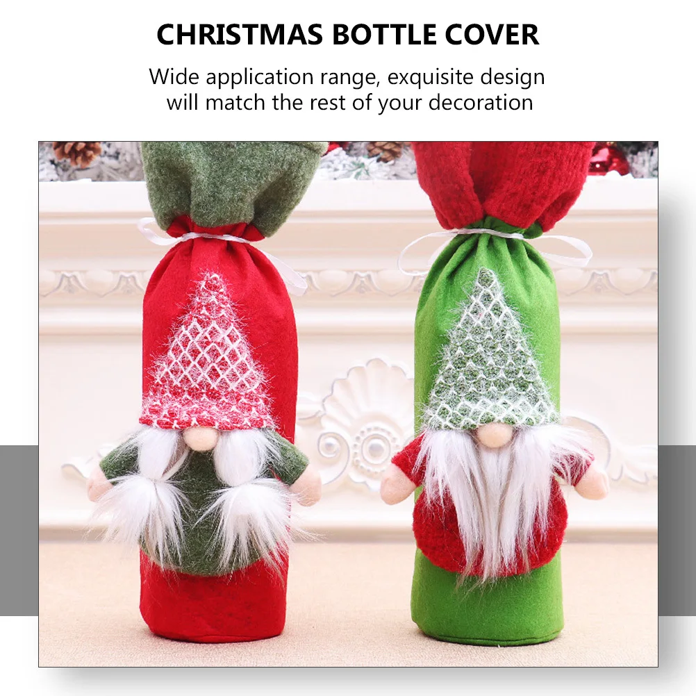 1 قطعة غطاء زجاجة نبيذ عيد الميلاد عطلة كم الزخرفية قابل للغسل حقيبة زجاجات زخرفة الحفلات مهرجان الديكور المطبخ بار #3