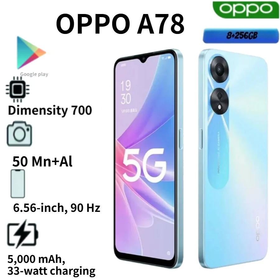 2026 OPPO A78 Global Edition Smartphone 8GB RAM 256GB Storage 6.5 Inch 90Hz Refresh Rate AMOLED Display 67W SuperVOOC Fast Charg