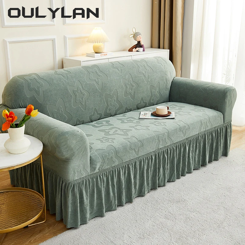 Skirt Jacquard Sofa Cover 1/2/3/4 Seater Slipcover High Stretch Couch Cover Thick Corner Sofa Protector Corner Couch Covers