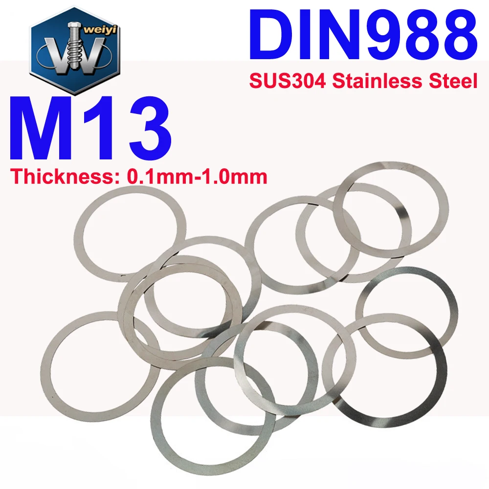YANKUN M13 DIN988 SUS304 Stainless Steel Adjusting Shim Washers Ultra-thin Plain Washer Flat Gaskets