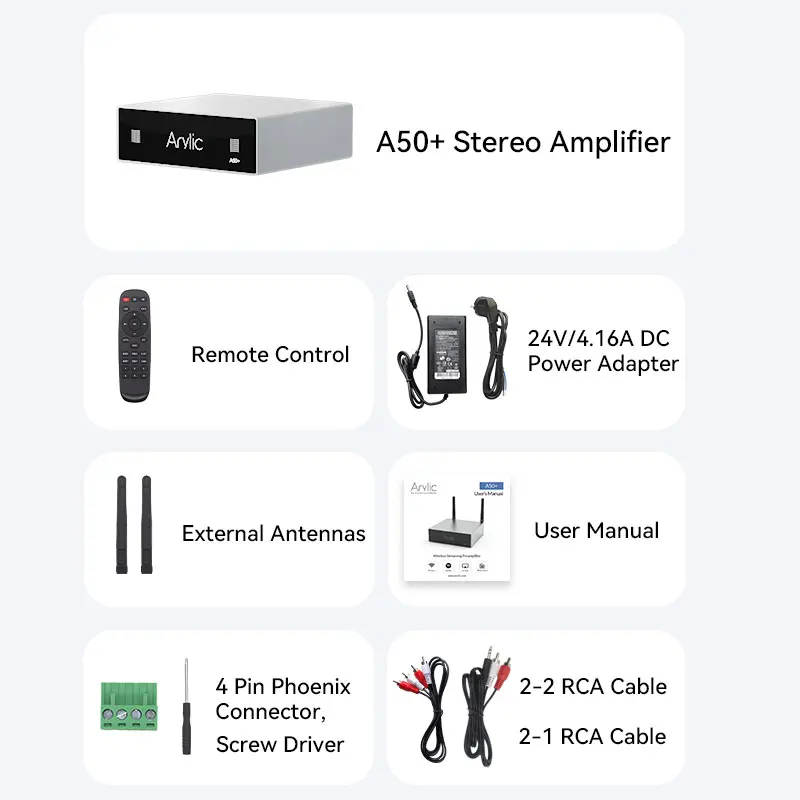 Imagem -06 - Arylic A50 Mais Amplificador de Som sem Fio 50w Mini Hifi Estéreo Bluetooth Amplificador de Áudio Tpa3116 Amplificador Multiroom Poder de Áudio