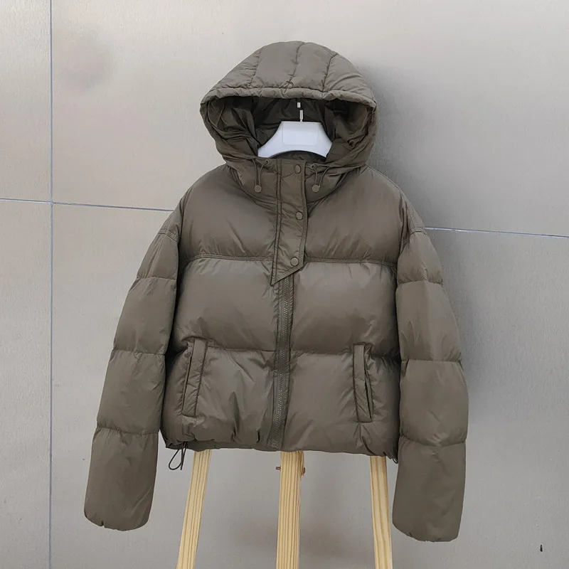 Winter new down jacket women\'s short hooded puffer bread jacket thickened white duck down European fashion versatile jacket tren