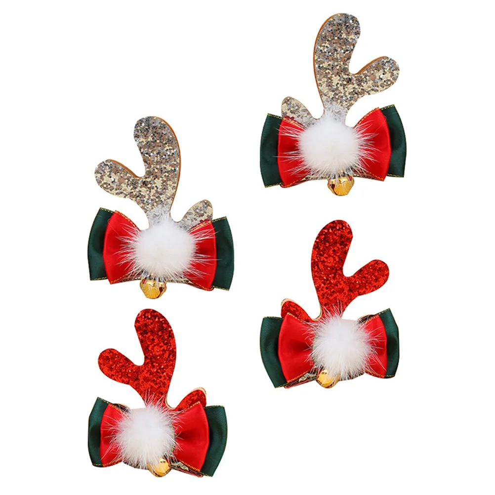 

4pcs Hair Clips Cartoon Christmas Hairpin Xmas Antler Barrette Alloy Bowknot Hairpin Supplies Stylish Accessories